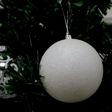 4E's Novelty 4’’ Large Snowball Ornaments (4 Pack) - Iridescent Christmas Ornaments, Sparkly White Christmas Decor, Pre-Strung, Shatterproof, Large Christmas Ornament Balls for Christmas Decoration