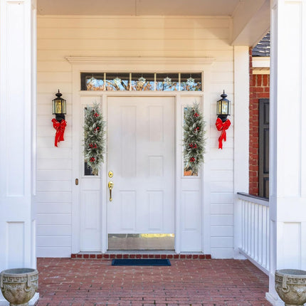 U'Artlines 2PCS Christmas Swag for Front Door, 27.5" Frost White Artificial Decorative Swag with Red Berry, Pine Cone, Berries for Window Wall Fireplace Mantle Home Holiday Xmas Decor Swag