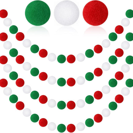 MARFOREVER 4 Pack 26.3 Feet Christmas Pom Pom Garland Ornaments Red White Green 30 Balls Garlands Christmas Felt Garland Hanging Supplies for Xmas School Classroom Fireplace Wall Home Party Decor