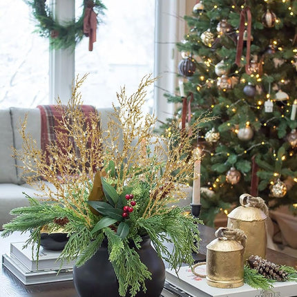 30.7" Christmas Gold Glitter Stems, 5Pcs Artificial Spray Leaf Picks Tall Branches for Christmas Tree DIY Xmas Wreath Garland Arrangment Vase Bouquets Table Centerpieces Decoration Home Decor