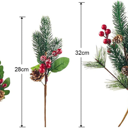 Yixiang 12Pack Artificial Christmas Picks Assorted Red Berry Picks Stems Faux Pine Picks Spray with Pinecones Apples Holly Leaves for Christmas Floral Arrangement Wreath Winter Holiday Décor