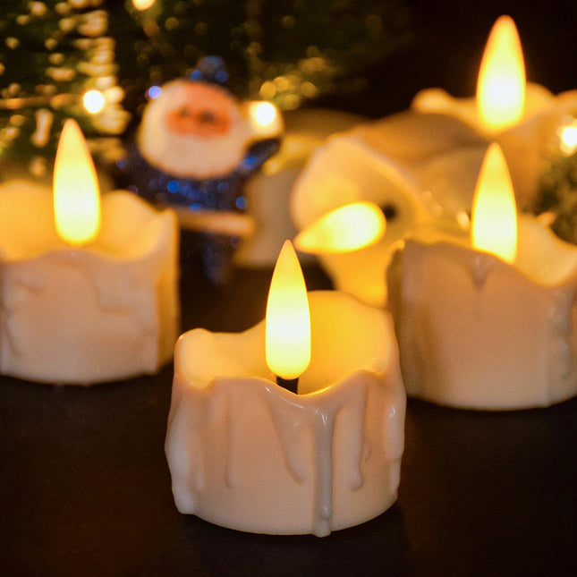 12 Pack Timer Tea Light Battery Operated, Flameless Flickering LED Timer Votive Tealight Fake Candles Bulk for Christmas Halloween Decorations