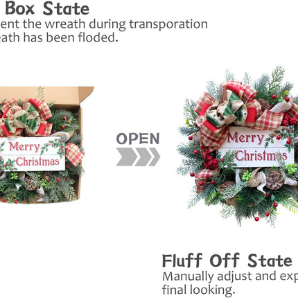 Bibelot 18inch Mesh Chrimas Day Wreath 18inch Artificial Winter Berries Wreaths with Merry Christmas Sign for Indoor/Door Decor, Wreaths for Christmas and Winter Decor