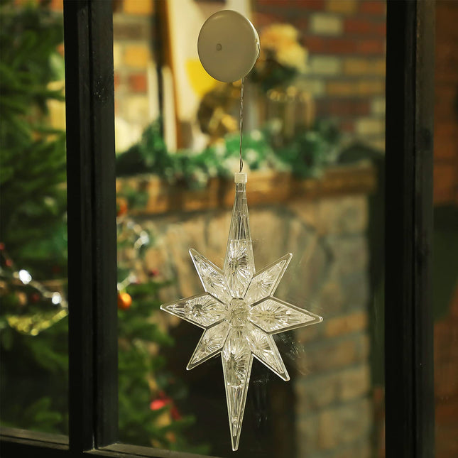 10.8 Inch Bethlehem Christmas Star Lights Plastic Lighted Star Tree Topper Large Hanging Window Lights LED Star Window Silhouette Decoration for Holiday (1 Pieces)