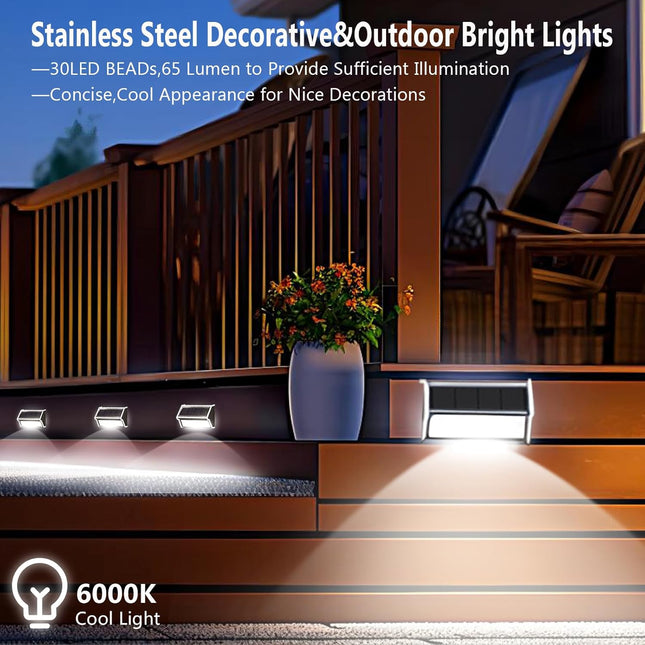Solar Outdoor Deck Lights: 10Pack 30Led Fence Solar Step Outside Lights Waterproof,Stainless Steel Outdoor Stair Fence Porch Ligh