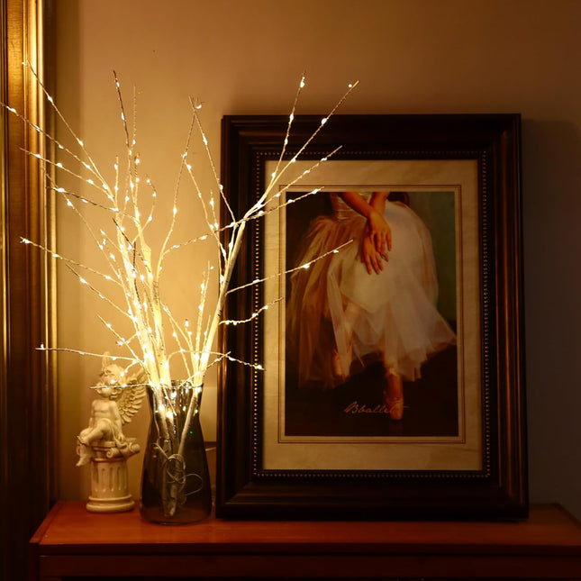 Lighted Birch Branches Pack of 3, 34IN 180 LED White Lighted Twig and Branches for Vases with Timer, Tree Branches for Decoration, Plug in, Vase Excluded