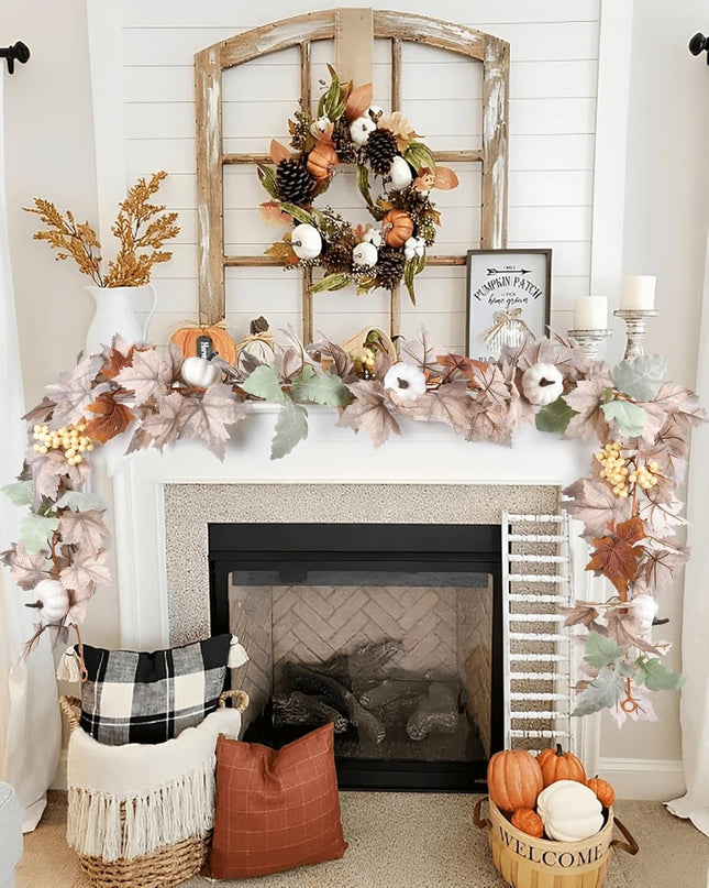 Lvydec Large Fall Maple Garland - 6ft/Piece Artificial Fall Foliage Garland Colorful Autumn Decor for Home Wedding Party Christmas