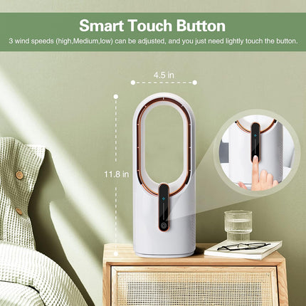 Conbola Desk Fan Portable, Battery Operated,Quiet Desktop Fan Bladeless With 3 Cooling Speeds, 11.8 Inch Touch Control Personal