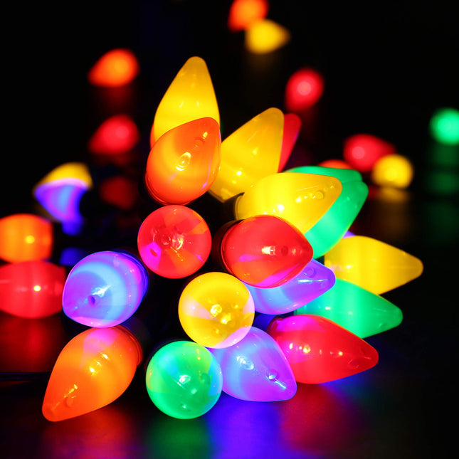 C7 Bulb Christmas String Lights - 50 LED 31Ft Vintage Multicolor String Lights with Timing Function, Extendable, 8 Modes Lighting for Outside Eave Roofline Xmas Home Christmas Tree Decoration
