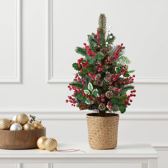12Pcs Versatile Artificial Holly Red Berry Stems,Silk Artificial Pine Cone Picks Christmas Stems, Mini Artificial Pine Tree for Christmas Party Flower Wreaths Winter Holiday Decorations