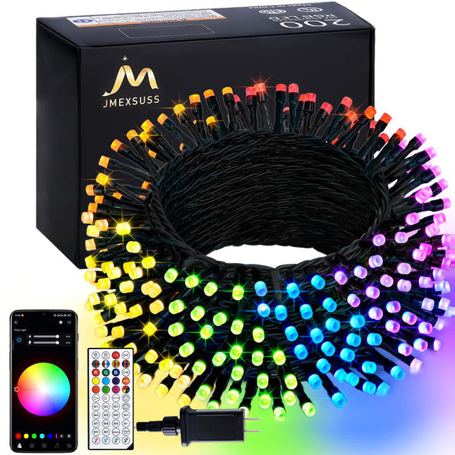 JMEXSUSS APP Controlled Color Changing Christmas Lights, 66ft 200 LED RGB String Lights Green Wire with Remote, Smart Christmas Tree Lights Plug in for Room Bedroom Party Indoor Outdoor Home Decor