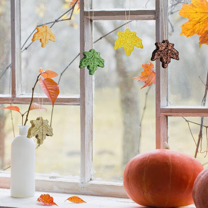 Xinnun 36 Pcs Thanksgiving Fall Glitter Maple Leaves Mini Hanging Fall Leaves Artificial Colorful Foam Ornaments Fall Tree Ornaments for Autumn Garland Thanksgiving Party(Maple