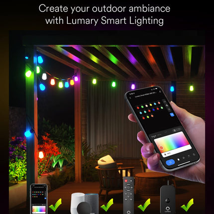 Lumary 100FT Smart Outdoor String Lights with APP/Remote/Voice Control, RGBAI Color Changing Patio Lights with Warm White 30+2 LED Bulbs, IP65 Waterproof Permanent Outdoor Lights Work with Alexa