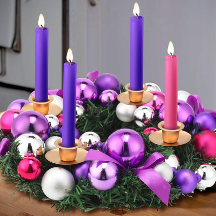 Meooeck Purple Ribbon Advent Wreath Set Calendar Season Candle Holder Catholic Christmas Advent Wreaths Centerpiece Decor with Ribbons and Balls Advent s Xmas Candles Decorations