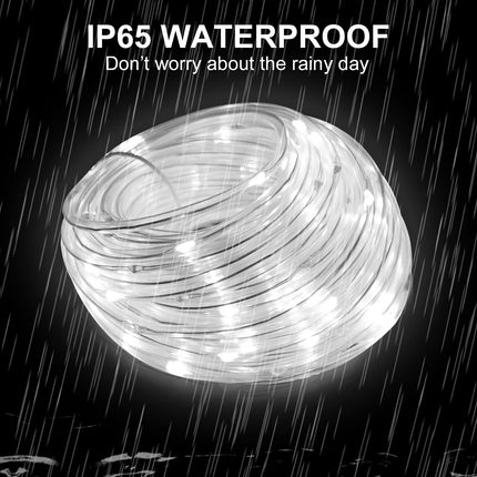 lychee Solar Powered Outdoor Rope Light, 66ft 200LED 8 Modes IP65 Waterproof Large Powered Tube, Remote Control Timer String Lights for Holiday Christmas Party Decoration (Warm White)