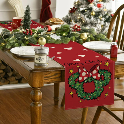 Seliem Merry Christmas Mouse Wreath Table Runner, Xmas Red Polka Dot Bow Stars Kitchen Dining Table Decor, Winter Holiday Farmhouse Home Decoration Indoor Outdoor Party Supply 13 x 72 Inches