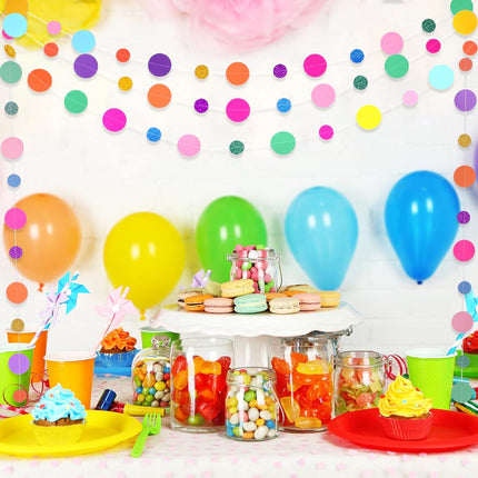 Outus 10 Pieces Colorful Paper Round Garland Christmas Candy Garland Hanging Rainbow Dots Confetti Garland Streamers Backdrop for Birthday Candyland Cake Sprinkles Wedding Trunk or Treat Party
