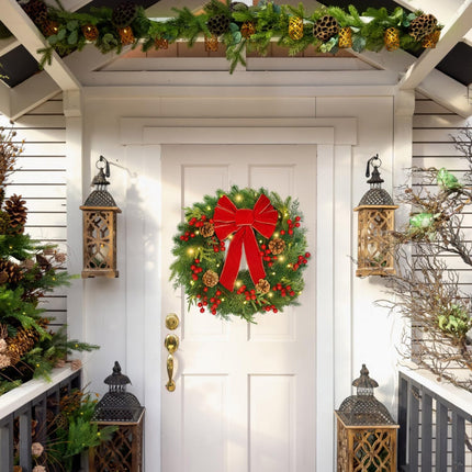 Rocinha 17 '' Christmas Wreaths Outdoor Red Bow Christmas Wreaths for Front Door Red Berry & Pinecones Christmas Reef for Door, Window, Wall, Fireplace