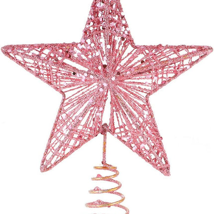 KESYOO Chritmas Glitter Star Tree Topper Exquisite Iron Star Tree Topper Ornament Metal Christmas Tree Decor for Home Bar Xmas Tree Decor(Pink)
