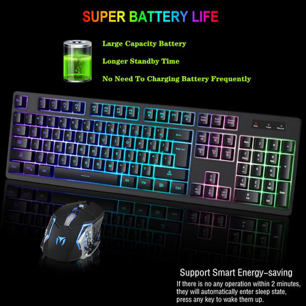 Wireless RGB Gaming Keyboard and Mouse - Rechargeable RGB Backlit Keyboard Mouse Long Battery Life,Mechanical Feel Gaming Keyboard with 7 Color Wireless Gaming Mouse for PC Game and Work