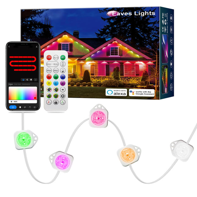 Permanent Outdoor Lights Pro, 120ft with 88 RGB Warm Cold White LED Lights, APP and Northern Lights Modes for Christmas, IP67 Waterproof, Work with Remote, Alexa, Google Assistant, White