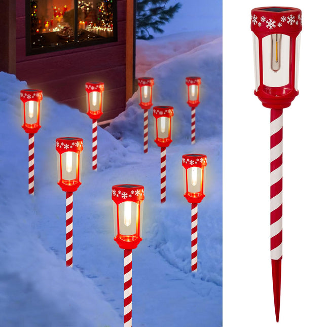 HUYIENO 8pk Solar Christmas Pathway Lights Decorative Outdoor Garden Path Lights Stainless Steel Solar Powered Landscape Lighting for Walkway Yard Garden Lawn