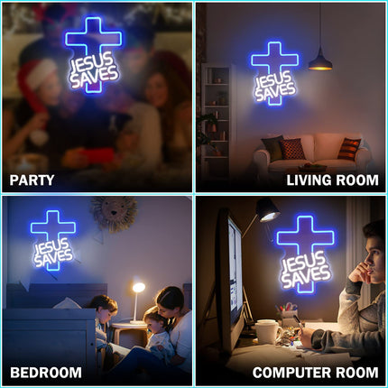 Cross Neon Signs Jesus Saves LED Signs for Wall Decor Dimmable Jesus Neon Lights Signs for Bedroom Living Room Christian Church Events Birthday Christmas Decor s