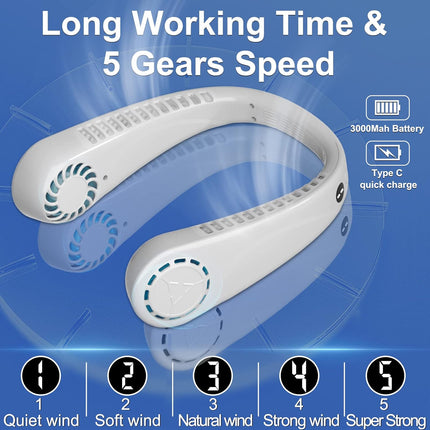 Ivv Portable Neck Fan Rechargeable, est Hands Free Bladeless Fan 5 Speeds 360°Cooling Airflow Adjustable Neck Fan, Led Display