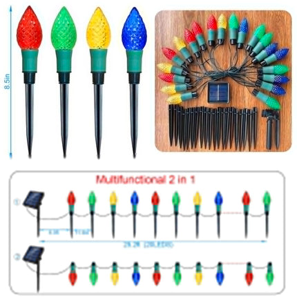 est Version 2 in 1 Outdoor Christmas Decorations and Solar Christmas Lights, 20-Pack Waterproof Solar C9 Strawberry Christmas Garden Stake Lights for Christmas Tree Garden Patio Yard Pathway