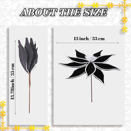 6 Pcs Large Christmas Flowers Black Poinsettia Flowers 13 Inch Artificial Christmas Tree Flowers with Stem Black Faux Flower Christmas Ornaments for Xmas Wreath Wedding Party Decoration