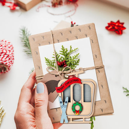 9 Foot Ski Lift Gondola Hanging Christmas Garland Wooden Ski Garland with Cable Car Skier Ski Christmas Tree Ornaments Christmas Village Ski Lift Garland s for Home Party Decor