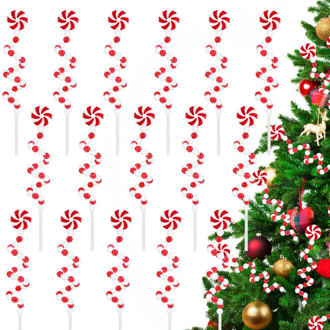 16 PCS Christmas Curly Pick Red White Christmas Ornament 11.7 Inch Candy Shape Christmas Tree Picks Christmas Tree Decorations for Xmas Tree Topper Xmas Party Supplies Home Vase Party Ornaments