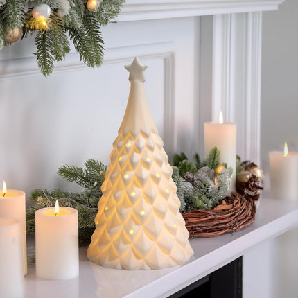 Ceramic Christmas Tree, White Light-Up Porcelain Christmas Tree Decorations, Classic Snowy Christmas Tree s Xmas Decorations for Home Farmhouse Indoor Holiday Party Decor