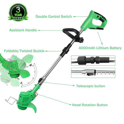 Cordless Electric Weed Wacker 36V Grass Trimmer,Weed Eater Cordless String Trimmer Battery-Powered,Electric Brush Cutter with 2 Battery and Charger