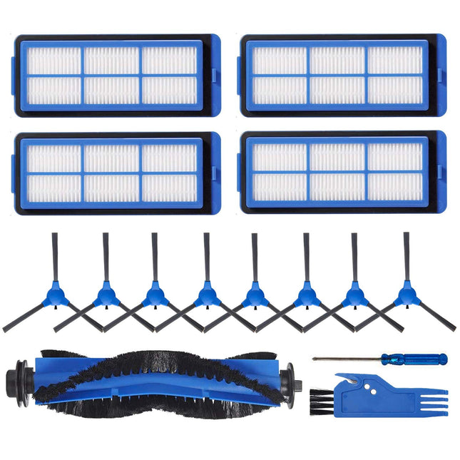 Part For Eufy Robovac 11S Max Robovac 15C Max Robovac 30C Max Robovac G30 Edge G10 Hybrid Robot Vacuum Cleaner Accessories Kit, Including 1 Main Brush, 8 Side Brushes, 4 Filters