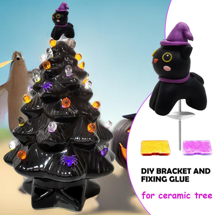 Halloween Ceramic Christmas Tree Replacement Tree Topper, 2Pcs Festive Themed Treetops Ornaments - Topstar for Desktop Trees DIY Decorations (Witchcraft)