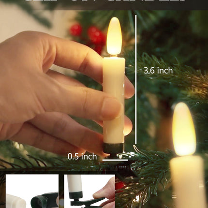 20 PCS Christmas Tree Candles Lights Flickering,Clip on Candle Battery Operated Taper Candle Stick with Timer,Mini Flameless Candles for Wreath Candelabra Waterproof Outdoor