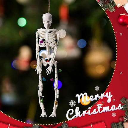 10 Pcs Christmas Skeleton Wrapped in Lights 6.7 Inch Christmas Tree Hanging Ornament Scary Skeletons Mini Skeletons Figurines for Haunted House Graveyard Halloween Party Decor