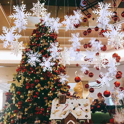 OuMuaMua Winter Christmas Hanging Snowflake Decorations, 12PCS Snowflakes Garland & 12PCS 3D Glittery Large White Snowflake for Christmas Winter Wonderland Holiday Year Party Home Decorations