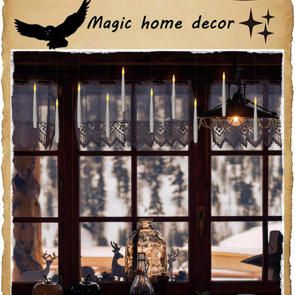 Leejec 20pcs Flameless Taper Floating Candles with Magic Wand Remote, Flickering Warm Light, Battery Operated 6.1" LED Electric Window Candle, Decor for Christmas, Wedding, Halloween, Birthday Party