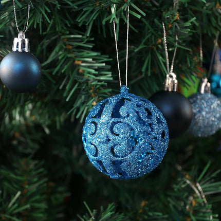 HAKACC 100PCS Christmas Ball Ornaments, Shatterproof Christmas Tree Ornaments Blue Baubles Snowflakes Hanging Ornaments for Xmas Tree Wreath Christmas Party Wedding