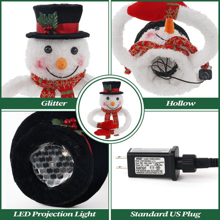 Christmas Snowman Tree Topper Projector, Lighted 3D Snowman Hat with Rotating LED Snowflake Projection, Unique Holiday Tree Decoration for Christmas Party, Home Festive Décor