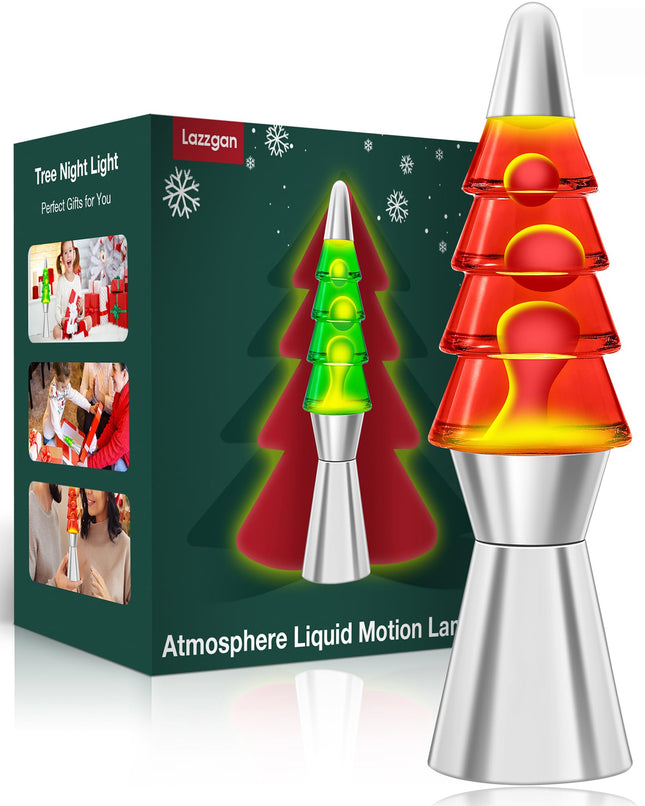 Christmas Tree Liquid Motion Night Lights: 14.5 inches Table Lamp Liquid Motion Lamp, Mood Lighting Christmas Indoor Decorations Night Light for Kids and Adults, Red Bottle White Wax