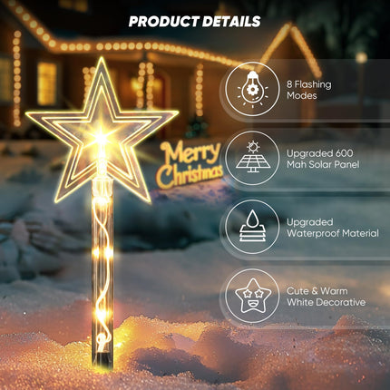 Christmas Decorations Outdoor: 8 Pack Solar Christmas Stake Lights with 8 Modes, Star Christmas Yard Decorations Outdoor Waterproof, Christmas Solar Lights for Outside, Pathway, Garden, Holiday Decor