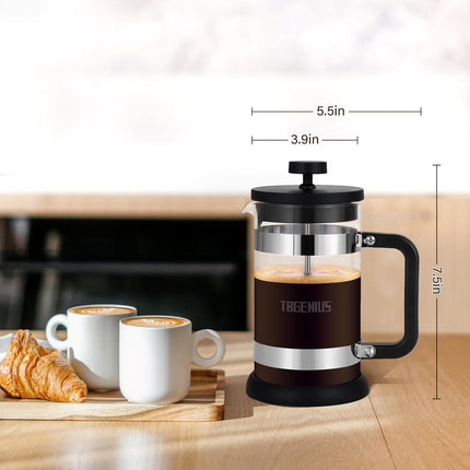 French Press Coffee Maker 21 oz, Cold Brew Heat Resistant Thickened Borosilicate Coffee Pot, Coffee Presses 600 ml, Tea and Frothed Milk Press (Black，21Ounce)