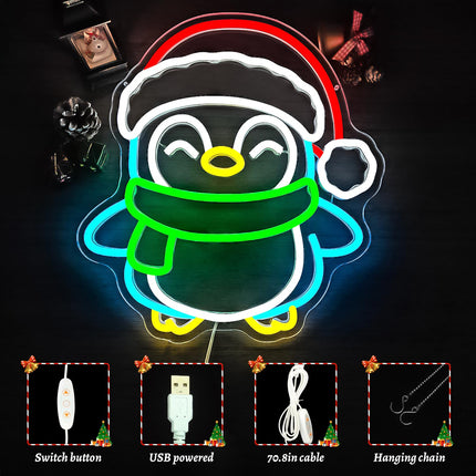 Christmas Neon Signs for Wall Decor Penguin Neon Sign Christmas Neon Lights Dimmable Christmas Led Signs for Bedroom Wall Party Birthday Christmas Decor Presents Penguin Decor