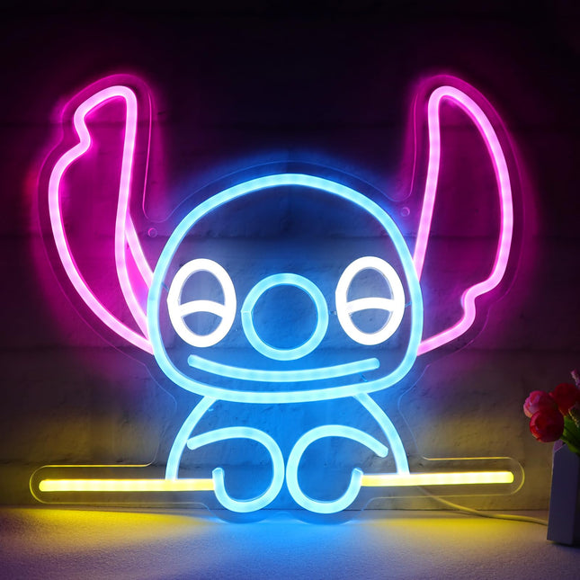 Stitch Neon Signs for Bedroom Decor, Dimmable Stitch LED Neon Lights for Wall Art Decor for Kids Game Room Man Cave Girl Boys Girl Birthday Party Christmas and Thanksgiving (Blue)