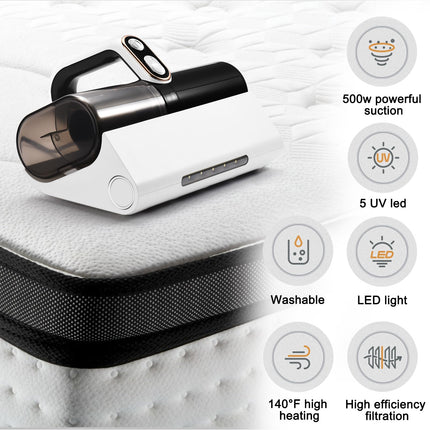 Mattress Vacuum Cleaner, Bed Vacuum Cleaner With Uv & High Heating Tech, 12Kpa Suction 500W Powerful Handheld Vacuums For Dust Recognition & Remove Pet Hair