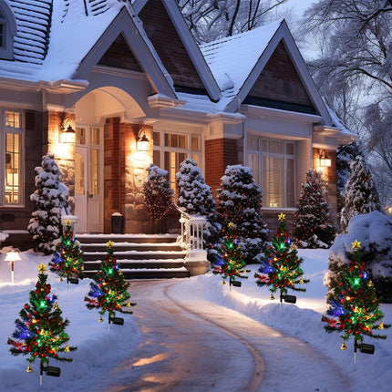 2 Set Solar Christmas Tree Lights Garden Stake Lights, Water-Proof LED Solar Powered Christmas Decorations Tree Lights Pathway Stake Lights for Yard Patio Landscape Decor(2set)