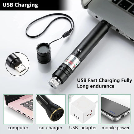 Cyahvtl Laser Pointer Tactical Flashlights 2000 Metres Green Long Range High Power Handheld Flashlight Rechargeable Laser Pointer for USB with Star Cap Adjustable Focus Suitable for Projecto